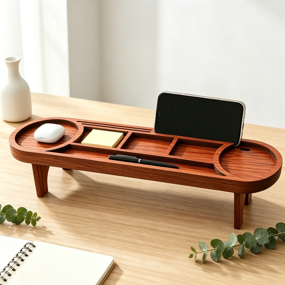 Phone Accessories Rack - Ahşap Masa Düzenleyici, Telefon Standlı, Çok